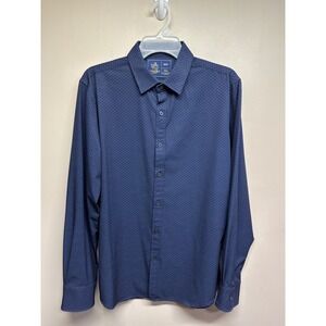 Rugby University Men's Navy Blue Micro Dot Stretch Button Down Shirt Medium